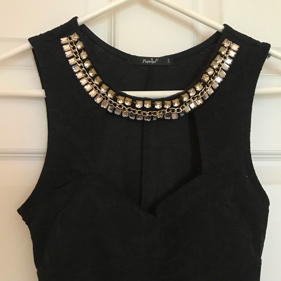 Bodycon Cut Out Jewel Collar Lace Sleeveless Dress - Picture 3 of 6